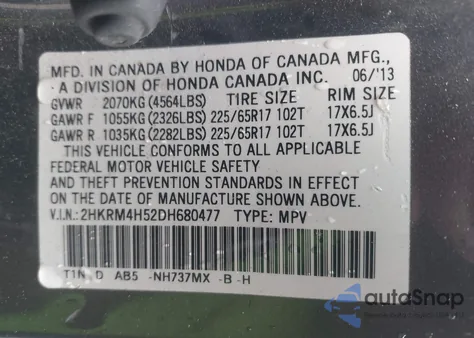 2013 Honda Cr-V Ex from USA, damaged, VIN 2HKRM4H52DH680477